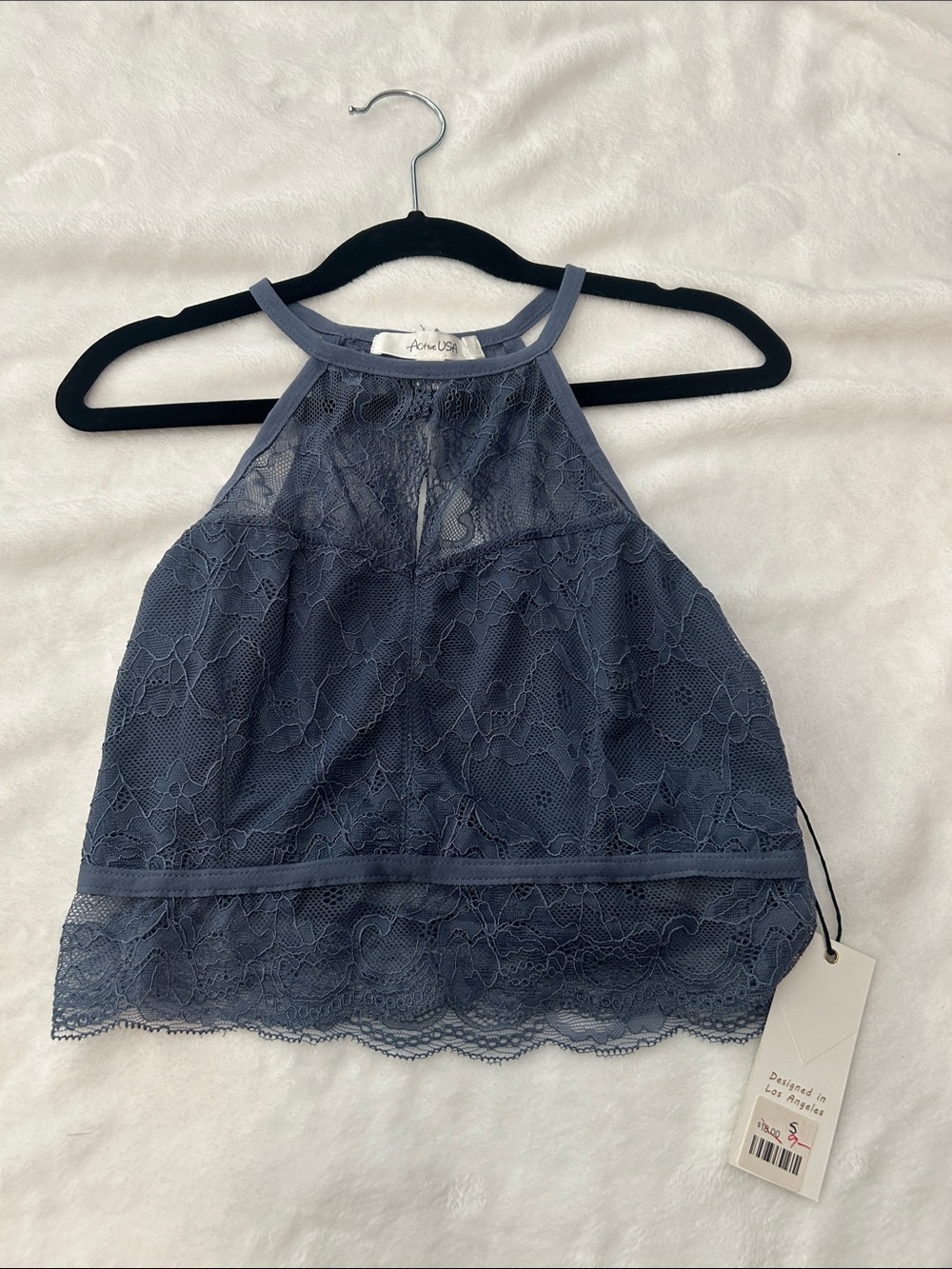 Active USA Lace Halter Camisole - Slate Blue